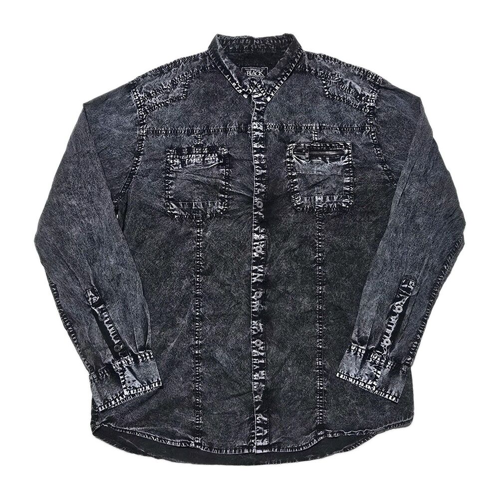 Buckle Black Men's XL Gray Athletic Fit Acid Wash Button-Up Long Sleeve Shirt
